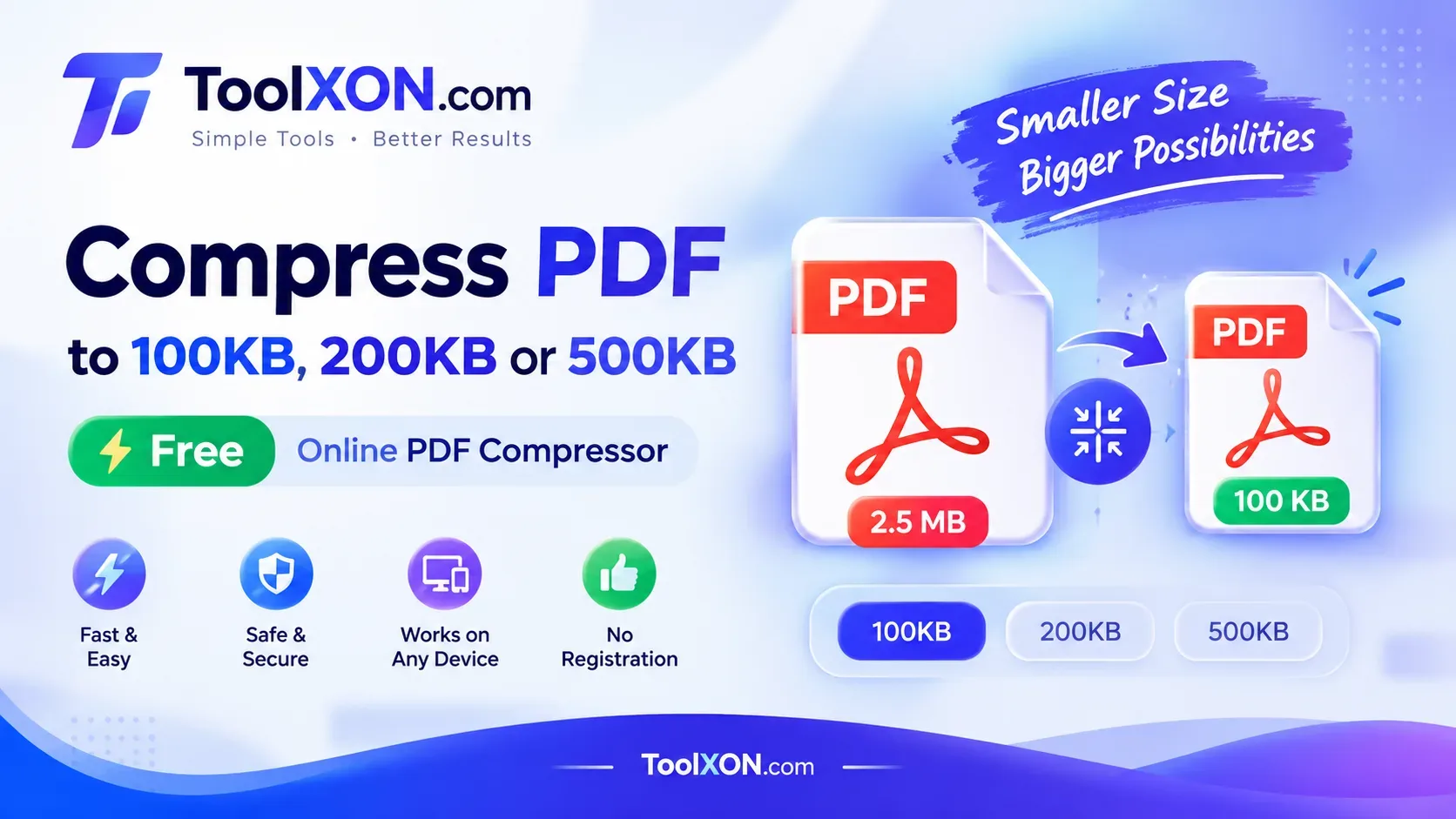 Compress PDF to 100KB, 200KB or 500KB Free